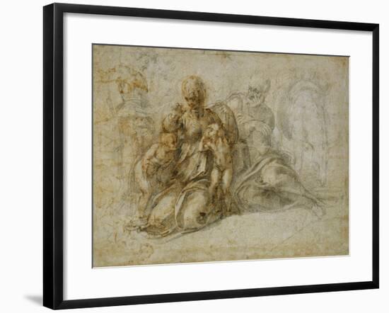 The Meeting of the Infant Saint John the Baptist with the Holy Family Attended by Angels-Michelangelo Buonarroti-Framed Giclee Print