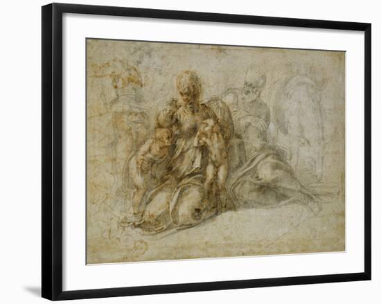 The Meeting of the Infant Saint John the Baptist with the Holy Family Attended by Angels-Michelangelo Buonarroti-Framed Giclee Print