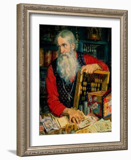 The Merchant (Old Man with Mone), 1918-Boris Michaylovich Kustodiev-Framed Giclee Print