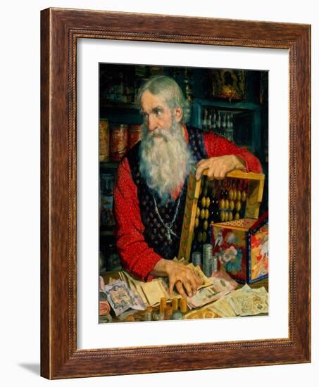 The Merchant (Old Man with Mone), 1918-Boris Michaylovich Kustodiev-Framed Giclee Print