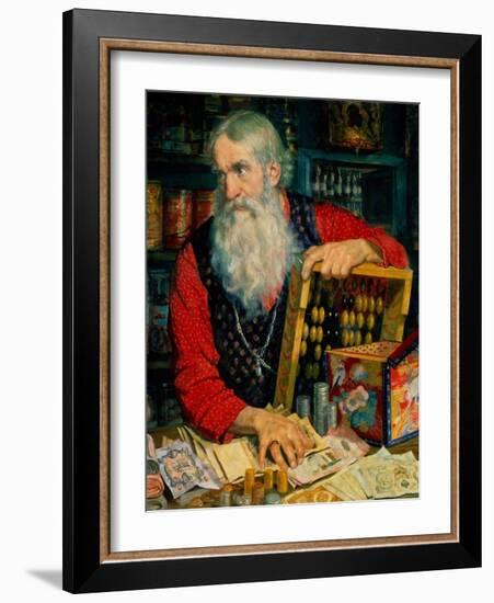 The Merchant (Old Man with Mone), 1918-Boris Michaylovich Kustodiev-Framed Giclee Print