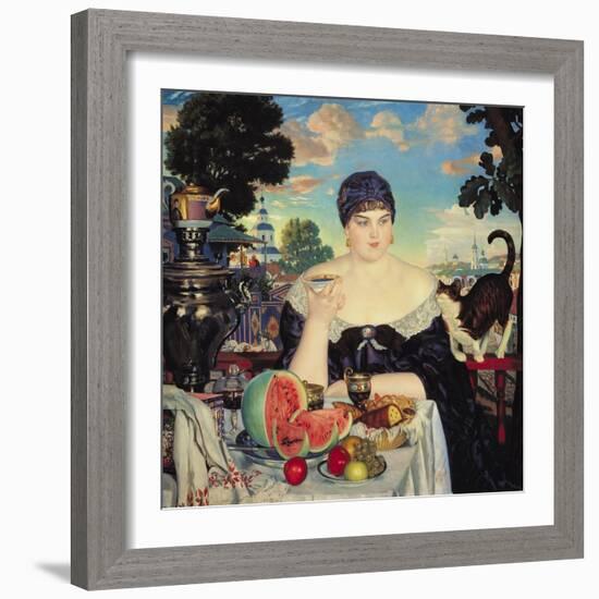 The Merchant's Wife at Tea, 1918-Boris Kustodiyev-Framed Giclee Print