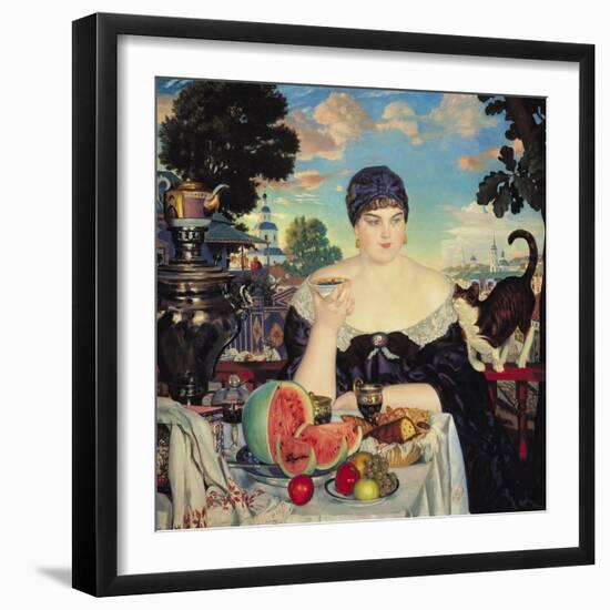The Merchant's Wife at Tea, 1918-Boris Kustodiyev-Framed Giclee Print