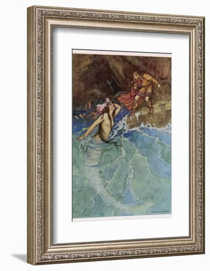 The Mermaid Falls in Love with the King-Warwick Goble-Framed Photographic Print