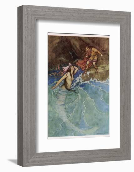 The Mermaid Falls in Love with the King-Warwick Goble-Framed Photographic Print