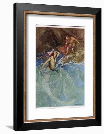 The Mermaid Falls in Love with the King-Warwick Goble-Framed Photographic Print