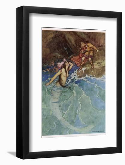 The Mermaid Falls in Love with the King-Warwick Goble-Framed Photographic Print