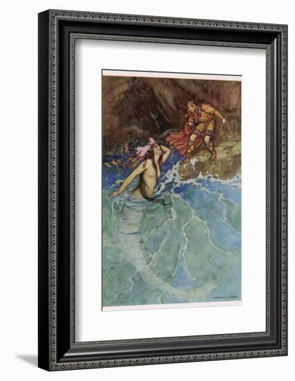 The Mermaid Falls in Love with the King-Warwick Goble-Framed Photographic Print