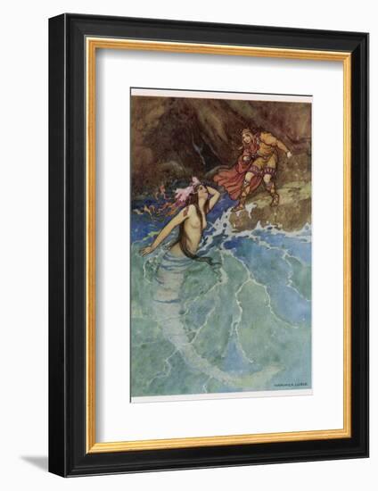The Mermaid Falls in Love with the King-Warwick Goble-Framed Photographic Print