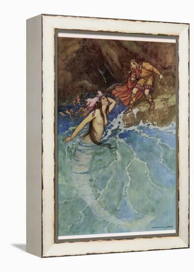 The Mermaid Falls in Love with the King-Warwick Goble-Framed Premier Image Canvas