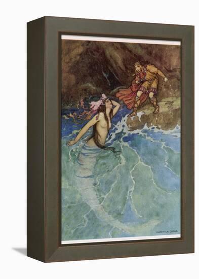 The Mermaid Falls in Love with the King-Warwick Goble-Framed Premier Image Canvas