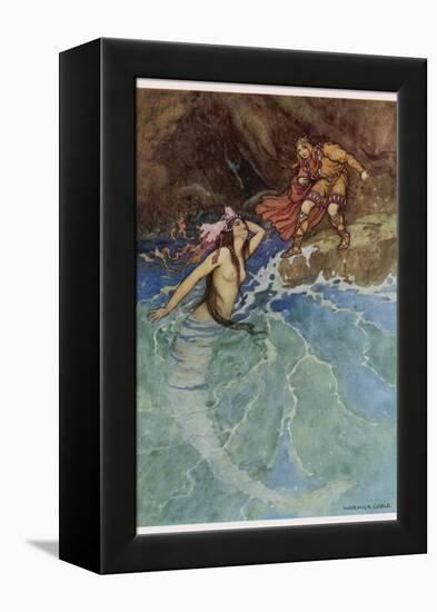 The Mermaid Falls in Love with the King-Warwick Goble-Framed Premier Image Canvas