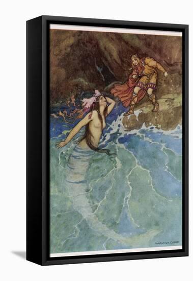 The Mermaid Falls in Love with the King-Warwick Goble-Framed Premier Image Canvas