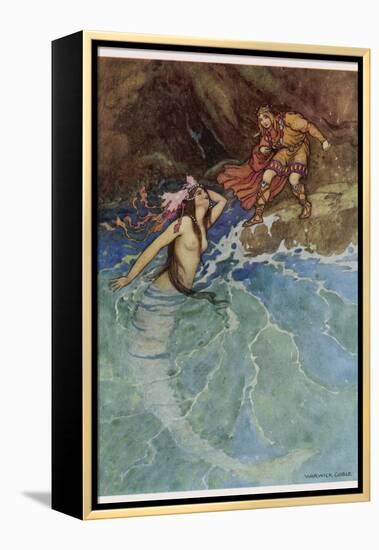 The Mermaid Falls in Love with the King-Warwick Goble-Framed Premier Image Canvas
