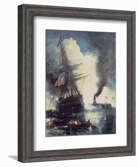 The Merrimac Sinks the Cumberland-Edward Moran-Framed Giclee Print