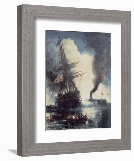 The Merrimac Sinks the Cumberland-Edward Moran-Framed Giclee Print