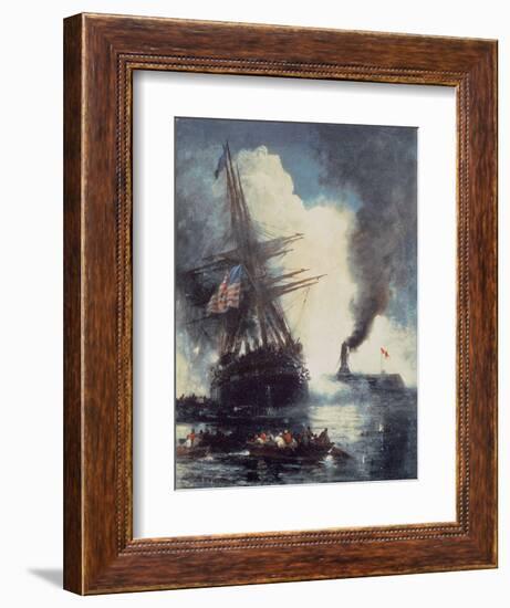 The Merrimac Sinks the Cumberland-Edward Moran-Framed Giclee Print