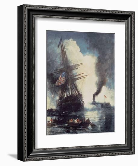 The Merrimac Sinks the Cumberland-Edward Moran-Framed Giclee Print