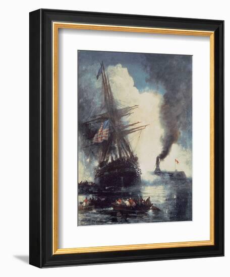 The Merrimac Sinks the Cumberland-Edward Moran-Framed Giclee Print