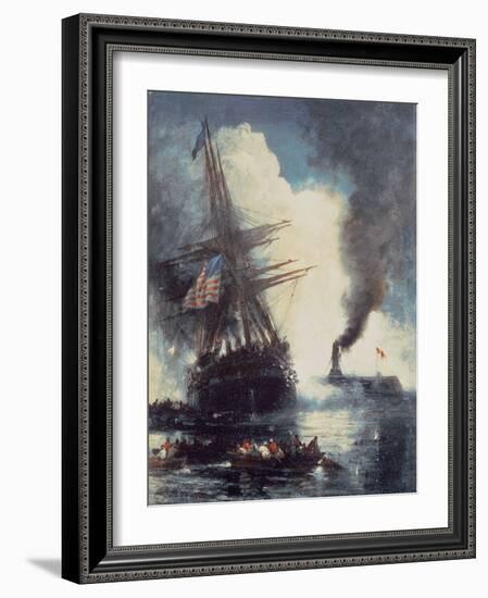 The Merrimac Sinks the Cumberland-Edward Moran-Framed Giclee Print