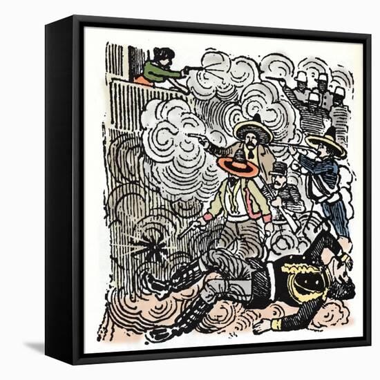 The Mexican Revolution (1910-1920): Assault on the House of Aquiles Serdan (1876-1910). Xylography-Jose Guadalupe Posada-Framed Premier Image Canvas