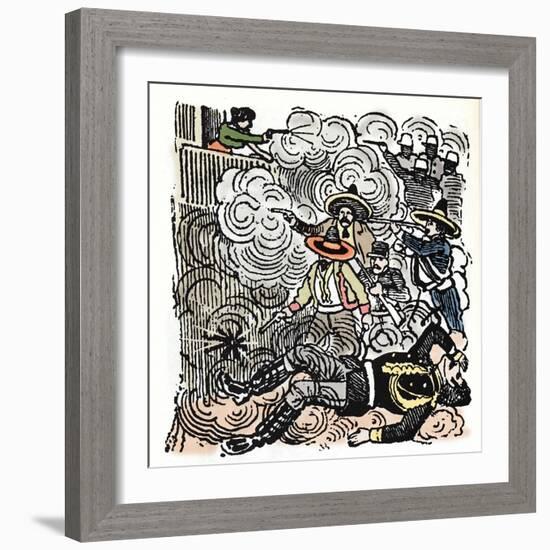 The Mexican Revolution (1910-1920): Assault on the House of Aquiles Serdan (1876-1910). Xylography-Jose Guadalupe Posada-Framed Giclee Print