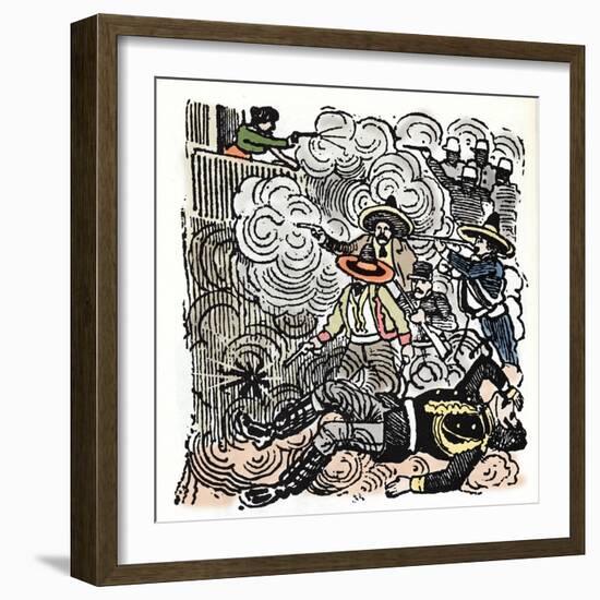 The Mexican Revolution (1910-1920): Assault on the House of Aquiles Serdan (1876-1910). Xylography-Jose Guadalupe Posada-Framed Giclee Print