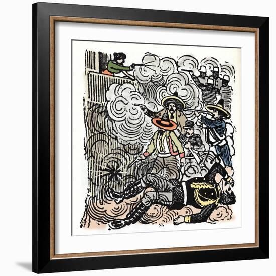 The Mexican Revolution (1910-1920): Assault on the House of Aquiles Serdan (1876-1910). Xylography-Jose Guadalupe Posada-Framed Giclee Print