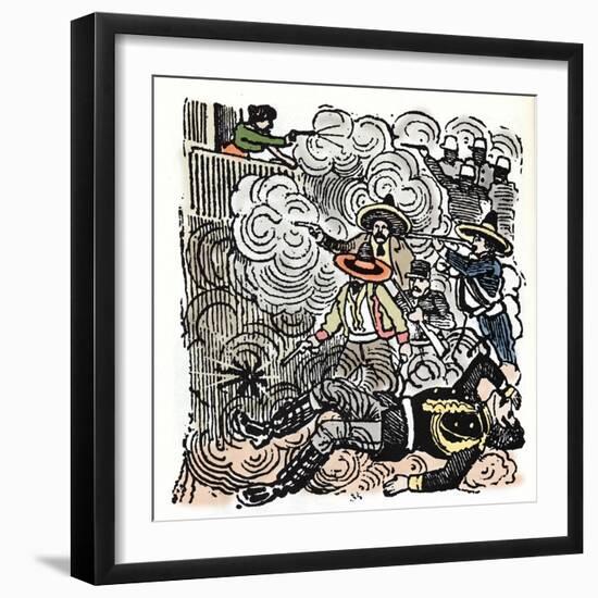 The Mexican Revolution (1910-1920): Assault on the House of Aquiles Serdan (1876-1910). Xylography-Jose Guadalupe Posada-Framed Giclee Print