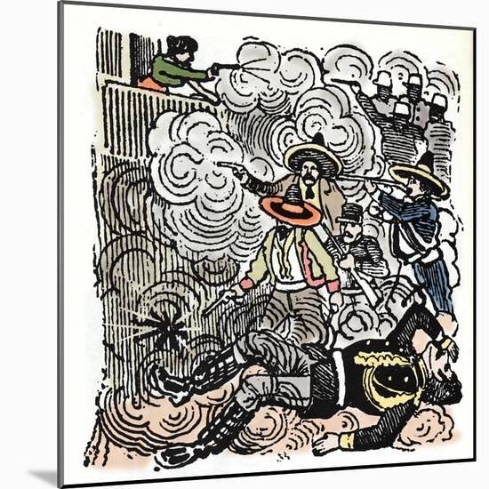 The Mexican Revolution (1910-1920): Assault on the House of Aquiles Serdan (1876-1910). Xylography-Jose Guadalupe Posada-Mounted Giclee Print