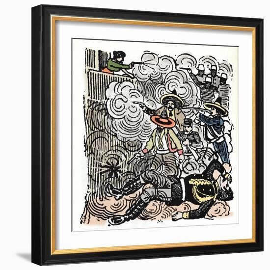 The Mexican Revolution (1910-1920): Assault on the House of Aquiles Serdan (1876-1910). Xylography-Jose Guadalupe Posada-Framed Giclee Print