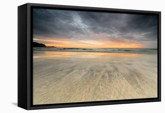 The Midnight Sun Reflected on the Sandy Beach of Skagsanden, Ramberg, Nordland County-Roberto Moiola-Framed Premier Image Canvas