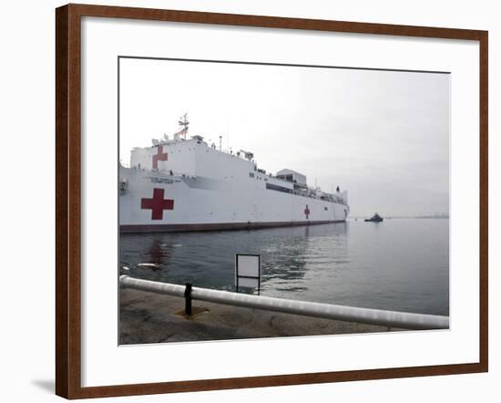 The Military Sealift Command Hospital Ship Usns Comfort Pulls Away from Canton Pier-null-Framed Photographic Print