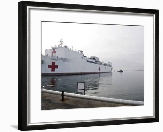 The Military Sealift Command Hospital Ship Usns Comfort Pulls Away from Canton Pier-null-Framed Photographic Print