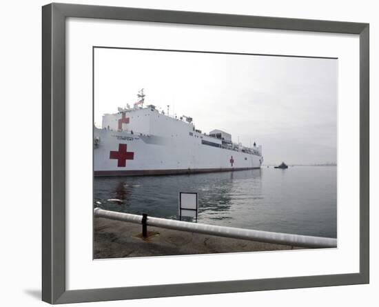 The Military Sealift Command Hospital Ship Usns Comfort Pulls Away from Canton Pier-null-Framed Photographic Print