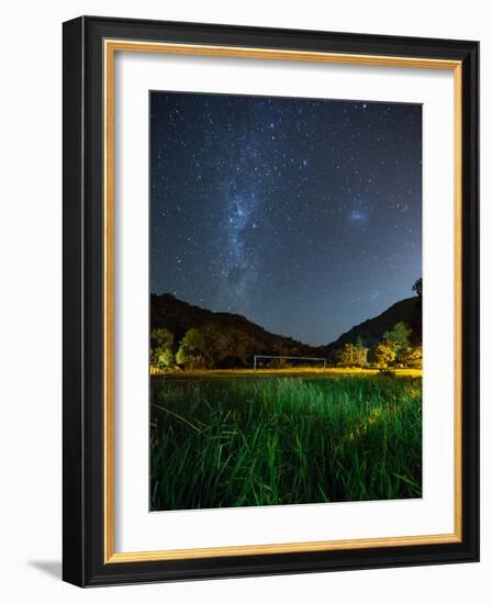 The Milky Way Above a Football Goal Post at Night in Ubatuba-Alex Saberi-Framed Photographic Print