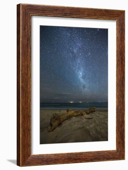 The Milky Way Above Itamambuca Beach at Night and Ship Lights on the Horizon-Alex Saberi-Framed Photographic Print