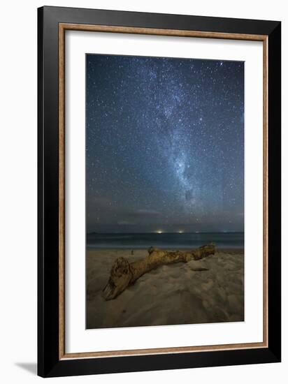 The Milky Way Above Itamambuca Beach at Night and Ship Lights on the Horizon-Alex Saberi-Framed Photographic Print