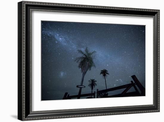 The Milky Way Above Palm Trees and a Wooden Farm Gate-Alex Saberi-Framed Photographic Print