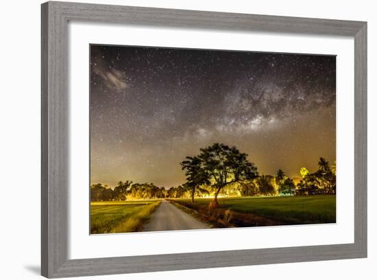 The Milky Way and the Tree Stand Alone and Road-a aizat-Framed Photographic Print