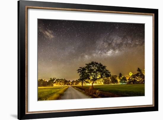 The Milky Way and the Tree Stand Alone and Road-a aizat-Framed Photographic Print