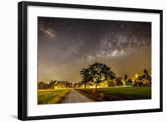 The Milky Way and the Tree Stand Alone and Road-a aizat-Framed Photographic Print