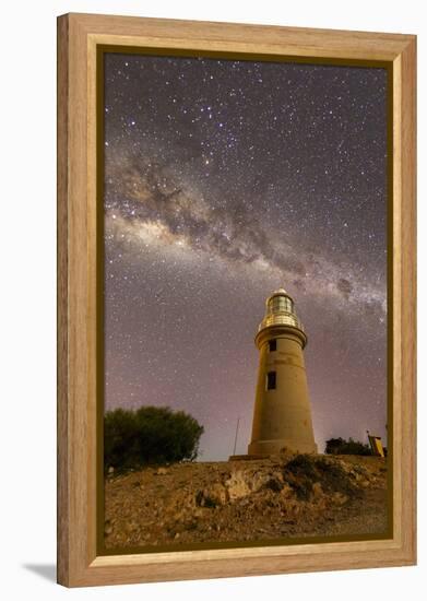 The Milky Way at night at the Vlamingh Head Lighthouse, Exmouth, Western Australia, Australia-Michael Nolan-Framed Premier Image Canvas