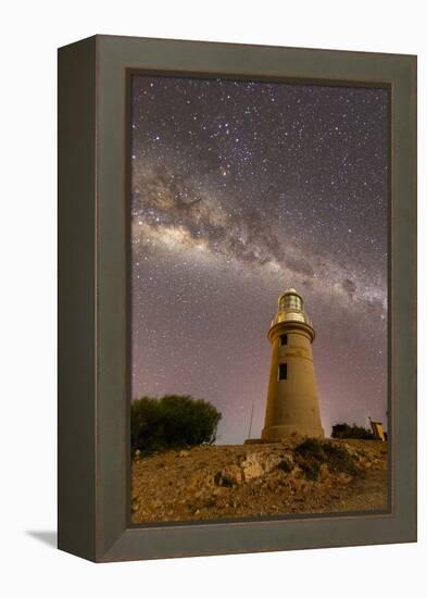 The Milky Way at night at the Vlamingh Head Lighthouse, Exmouth, Western Australia, Australia-Michael Nolan-Framed Premier Image Canvas