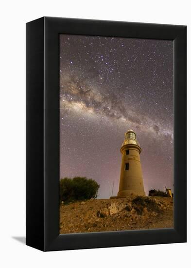 The Milky Way at night at the Vlamingh Head Lighthouse, Exmouth, Western Australia, Australia-Michael Nolan-Framed Premier Image Canvas