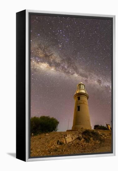 The Milky Way at night at the Vlamingh Head Lighthouse, Exmouth, Western Australia, Australia-Michael Nolan-Framed Premier Image Canvas