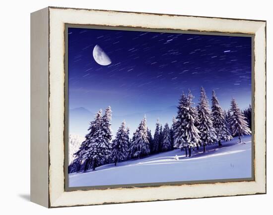 The Milky Way over the Winter Mountains Landscape. Carpathian, Ukraine, Europe. Beauty World.-Leonid Tit-Framed Premier Image Canvas