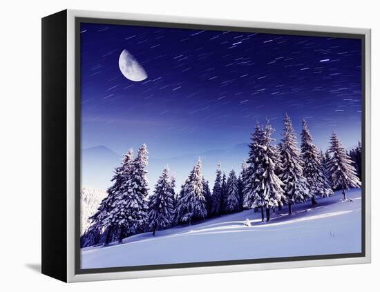 The Milky Way over the Winter Mountains Landscape. Carpathian, Ukraine, Europe. Beauty World.-Leonid Tit-Framed Premier Image Canvas