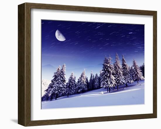 The Milky Way over the Winter Mountains Landscape. Carpathian, Ukraine, Europe. Beauty World.-Leonid Tit-Framed Photographic Print