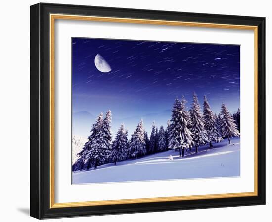 The Milky Way over the Winter Mountains Landscape. Carpathian, Ukraine, Europe. Beauty World.-Leonid Tit-Framed Photographic Print